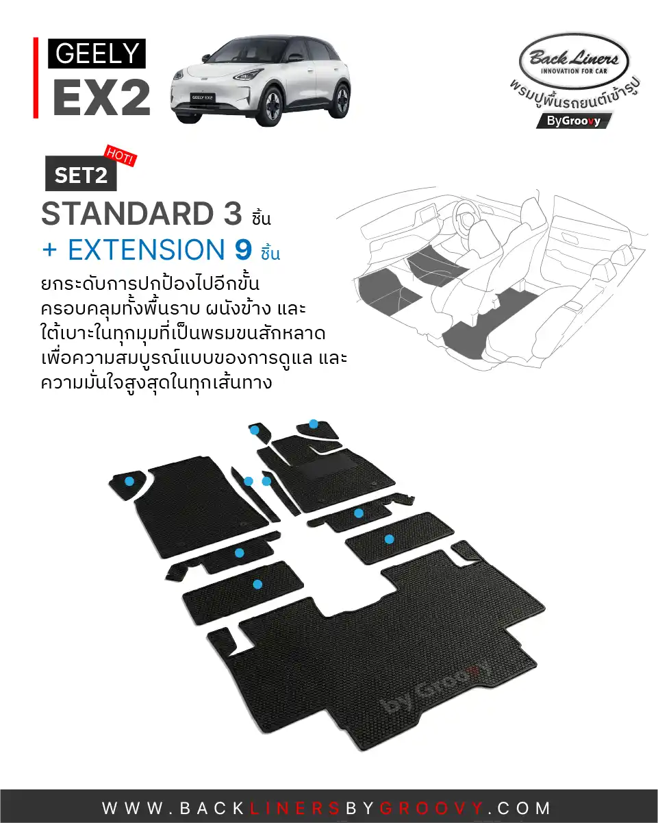 พรมรถยนต์ พรมไวนิลดักฝุ่น พรมใยบวบ พรมกระดุม ผ้ายางกระดุม Geely EX2