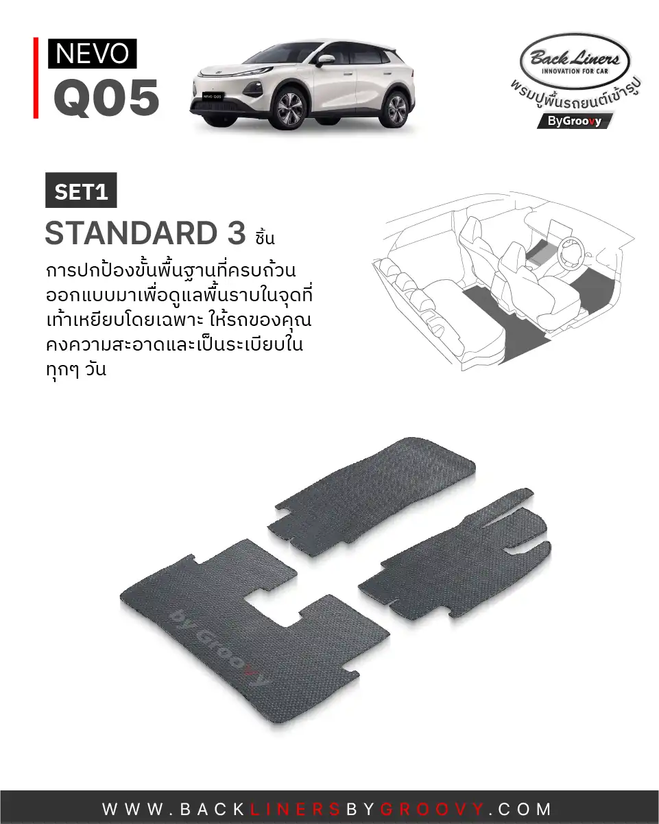 พรมไวนิลดักฝุ่น พรมดักฝุ่น พรมเส้นใย พรมรถยนต์ พรมกระดุม ผ้ายางกระดุม Nevo Q05 available row ตรงรุ่น คุณภาพสูง