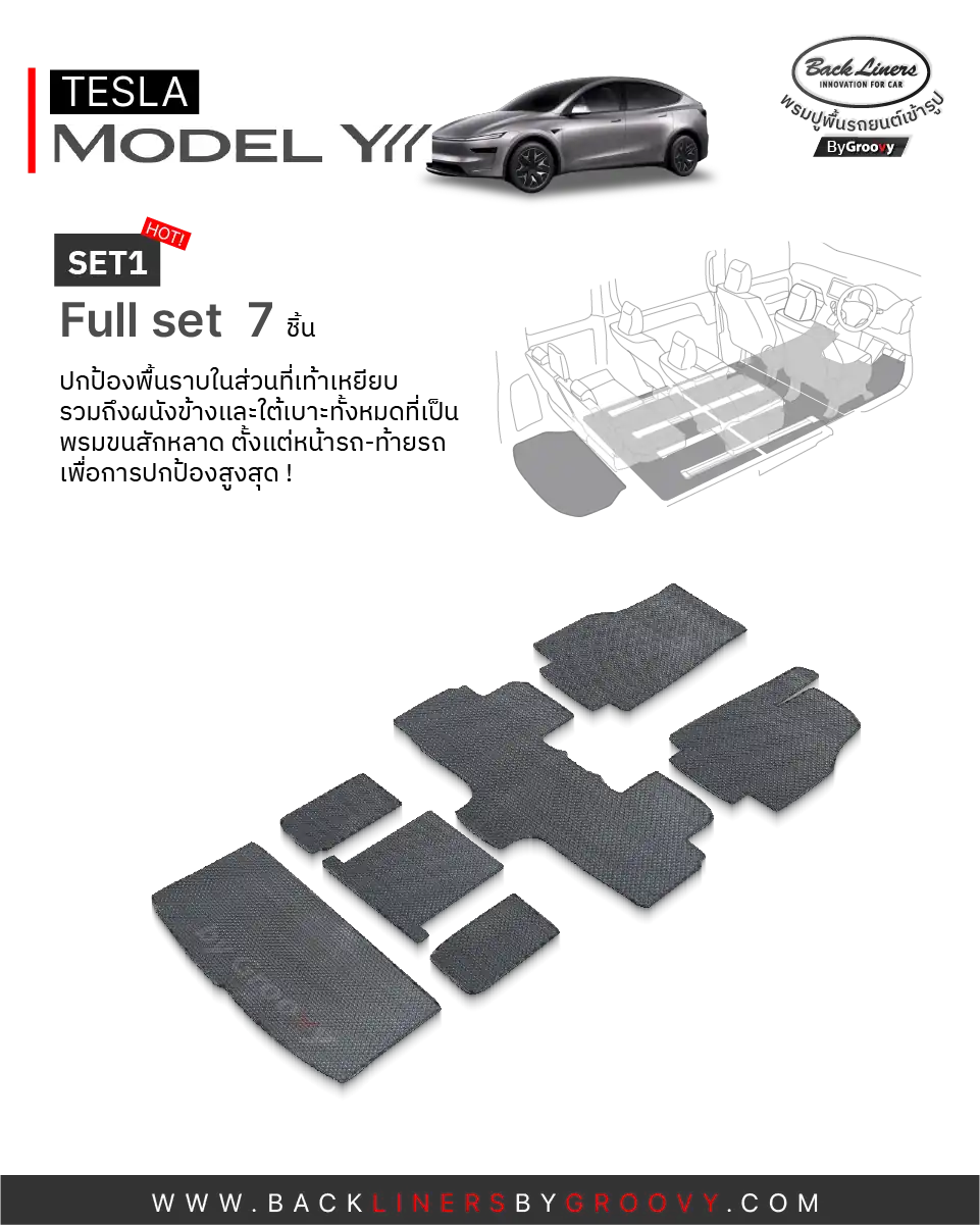 พรมไวนิลดักฝุ่น พรมดักฝุ่น พรมเส้นใย พรมรถยนต์ พรมกระดุม ผ้ายางกระดุม Tesla Model YL ตรงรุ่น คุณภาพสูง