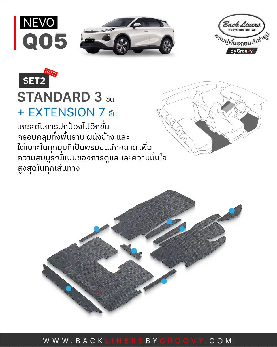 พรมไวนิลดักฝุ่น พรมดักฝุ่น พรมเส้นใย พรมรถยนต์ พรมกระดุม ผ้ายางกระดุม Nevo Q05 available row ตรงรุ่น คุณภาพสูง